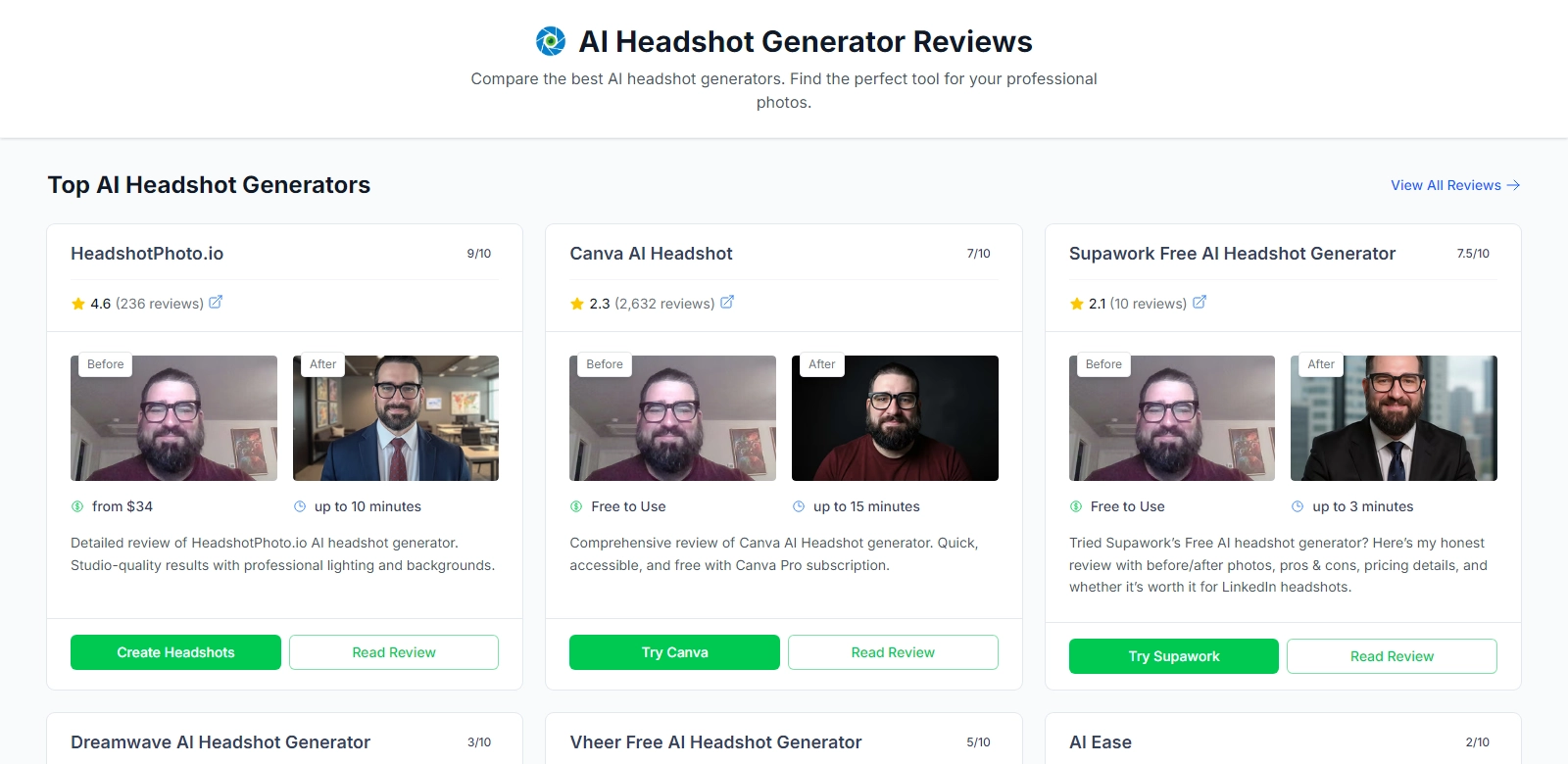 AI Headshot Reviews screenshort