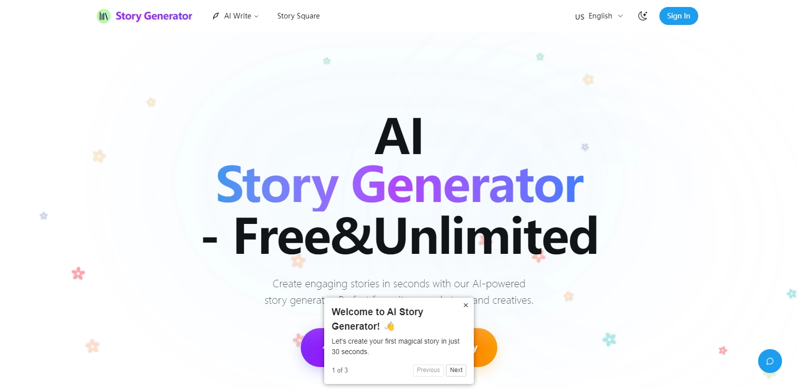 AI story generator screenshort