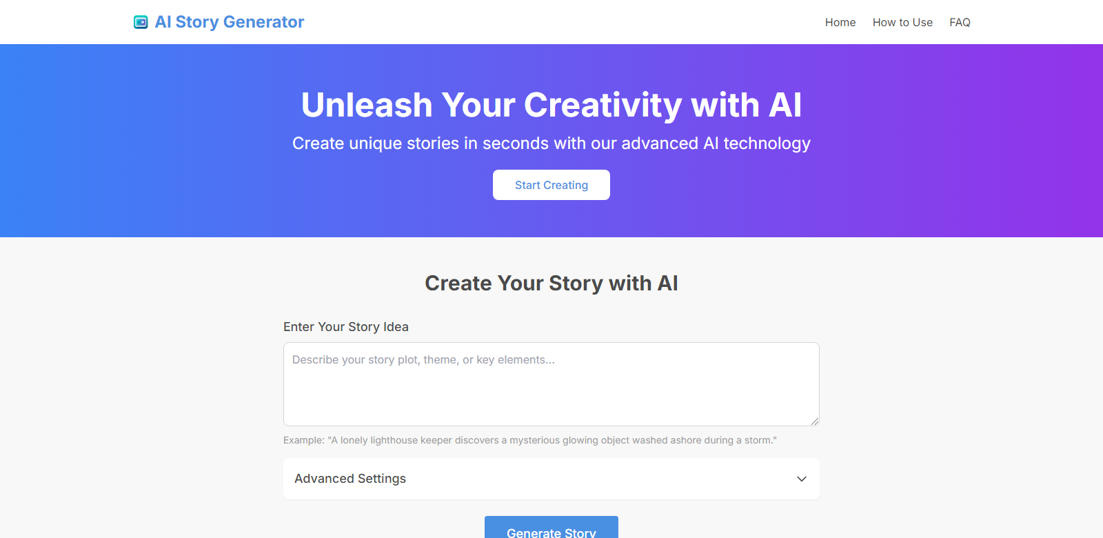 ai story generator screenshot