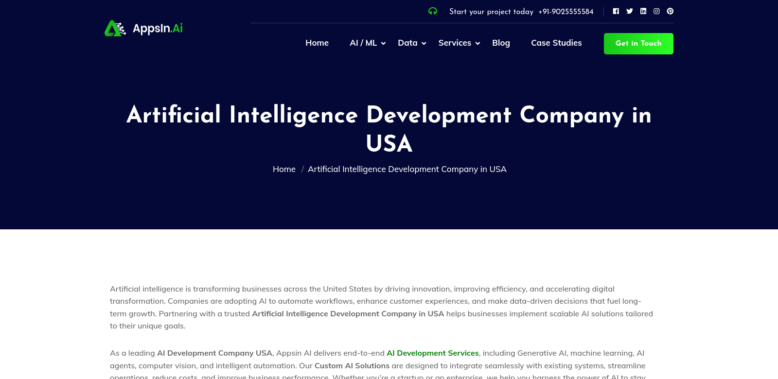 Artificial Intelligence Development Company in USA screenshot
