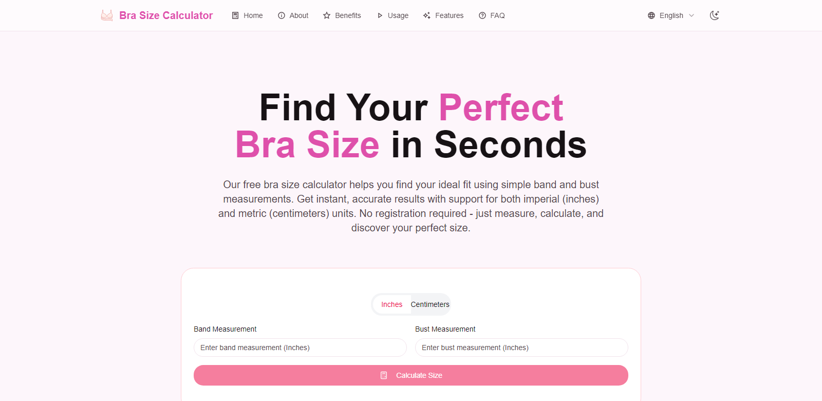 bra size calculator screenshot