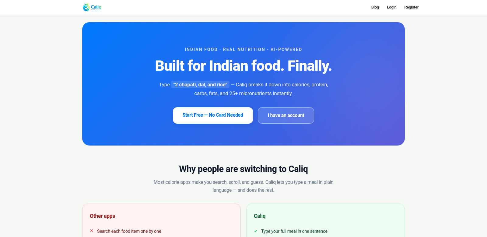 Caliq - Calorie tracking for Indian users. screenshot