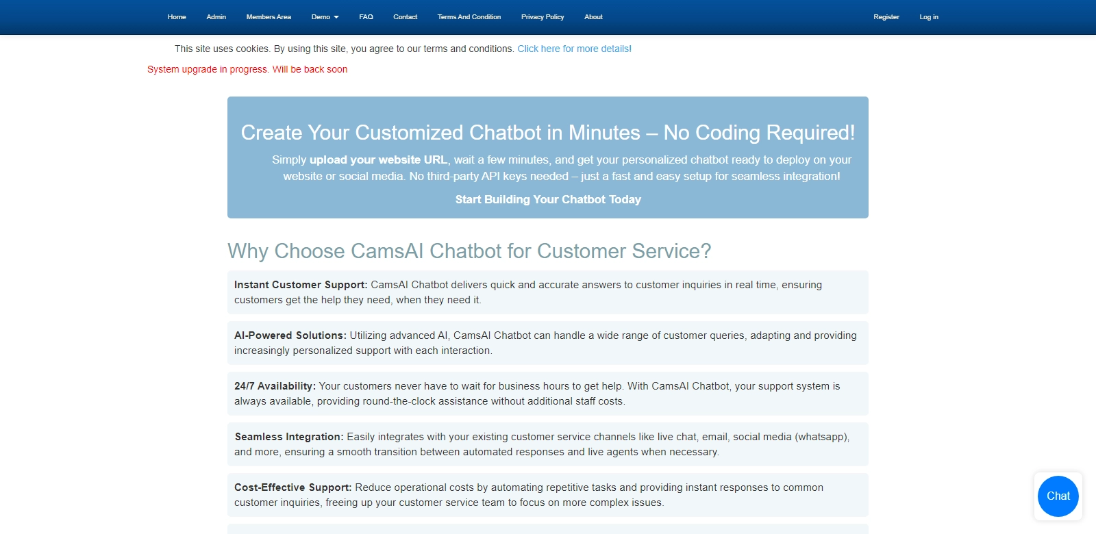 CamsAI Chatbot screenshort