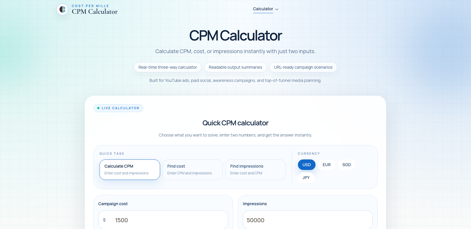 CPM Calculator screenshot