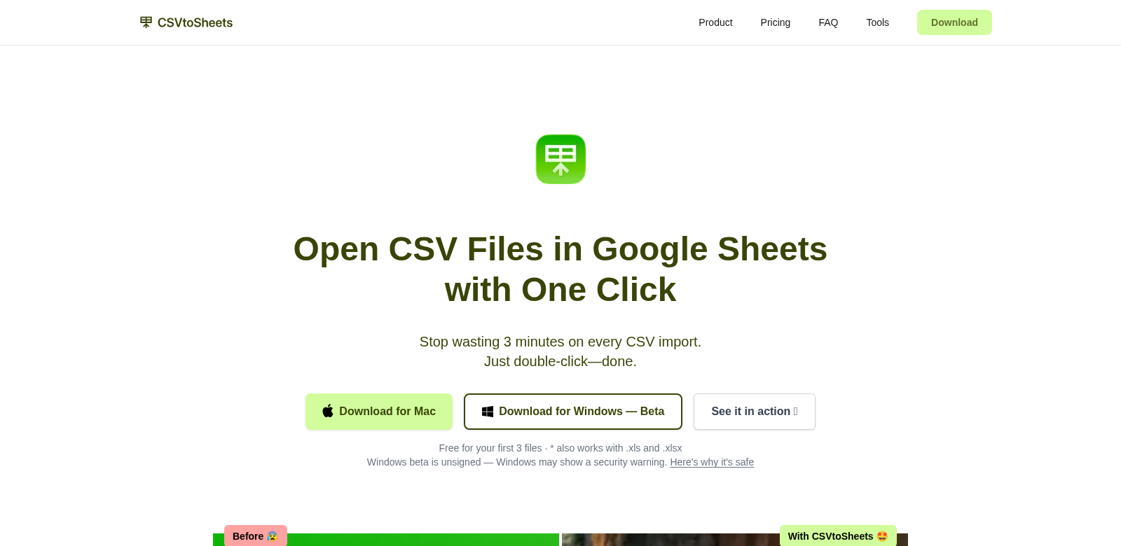 CSVtoSheets screenshot