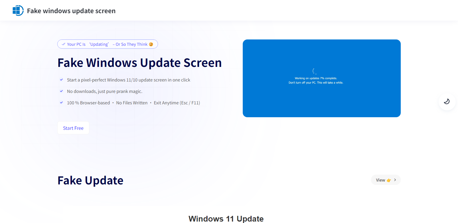 Fake windows update screen screenshot