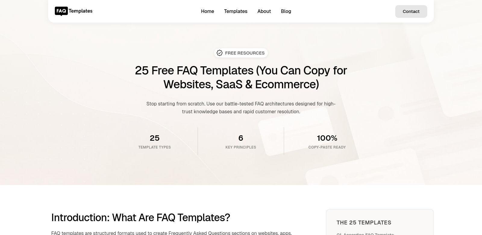 FAQ Templates screenshot