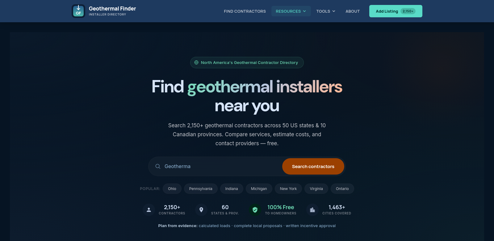 GeothermalFinder.com screenshot