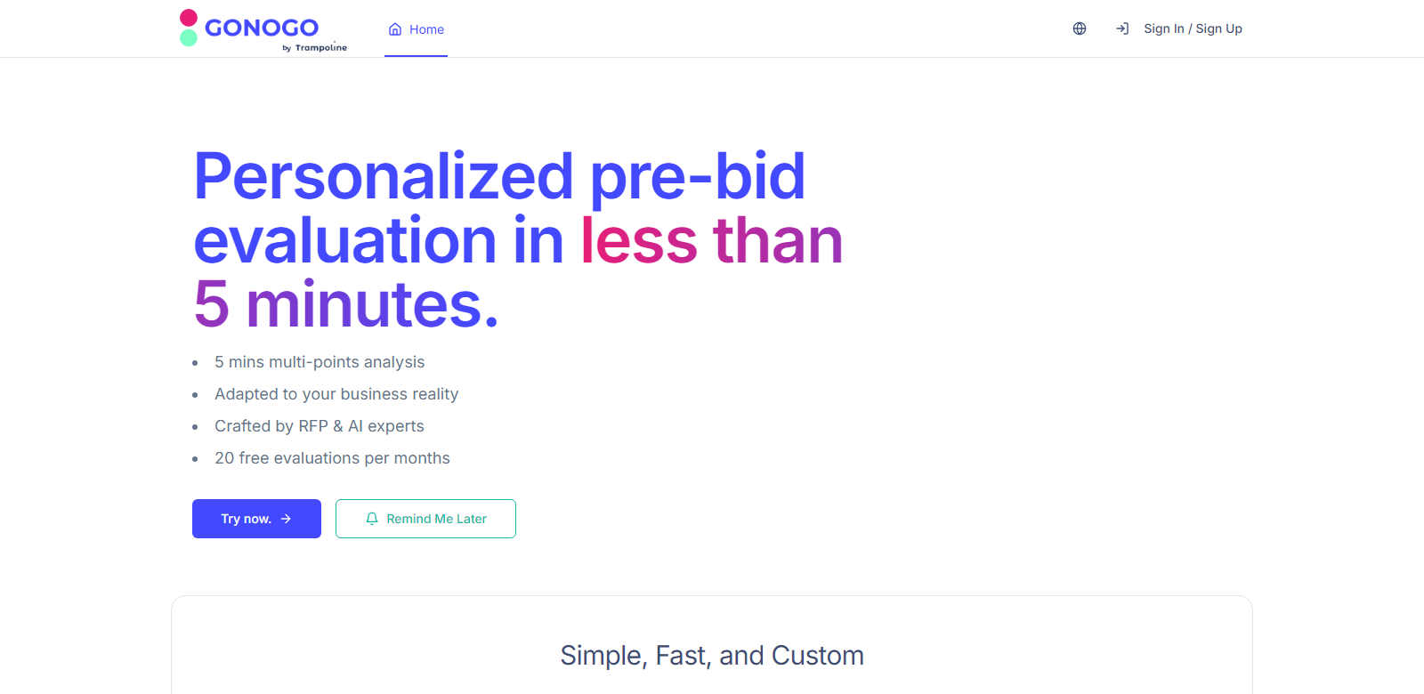 Go/NoGo - Strategic RFP evaluation tool screenshot