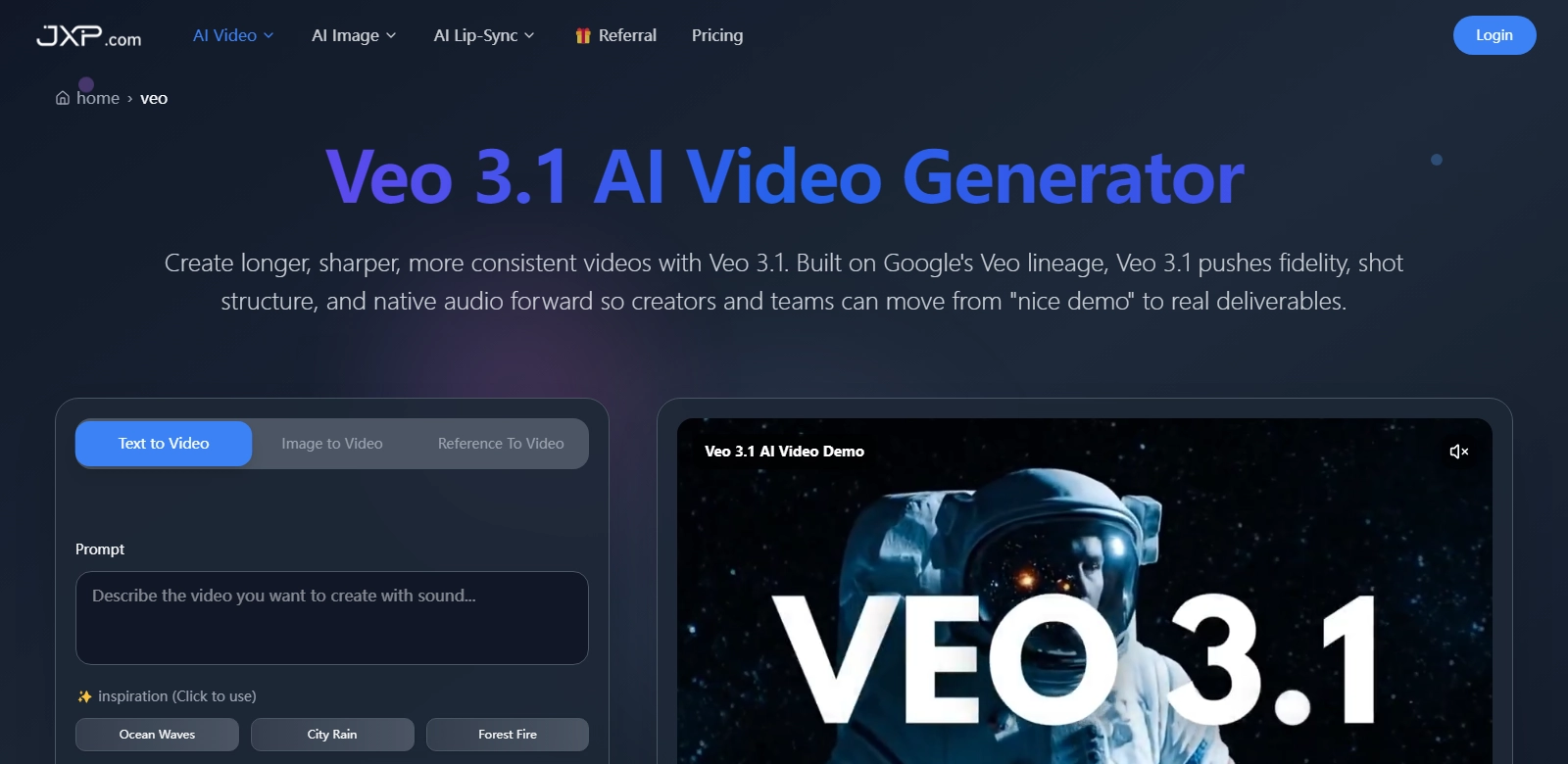 Google Veo 3.1 — AI Video Generator Overview | JXP screenshort