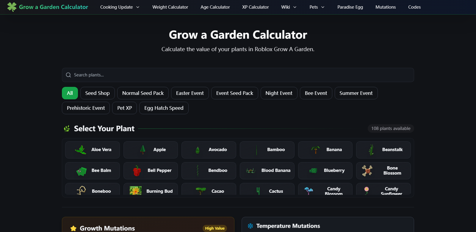 grow a garden calculator screenshot