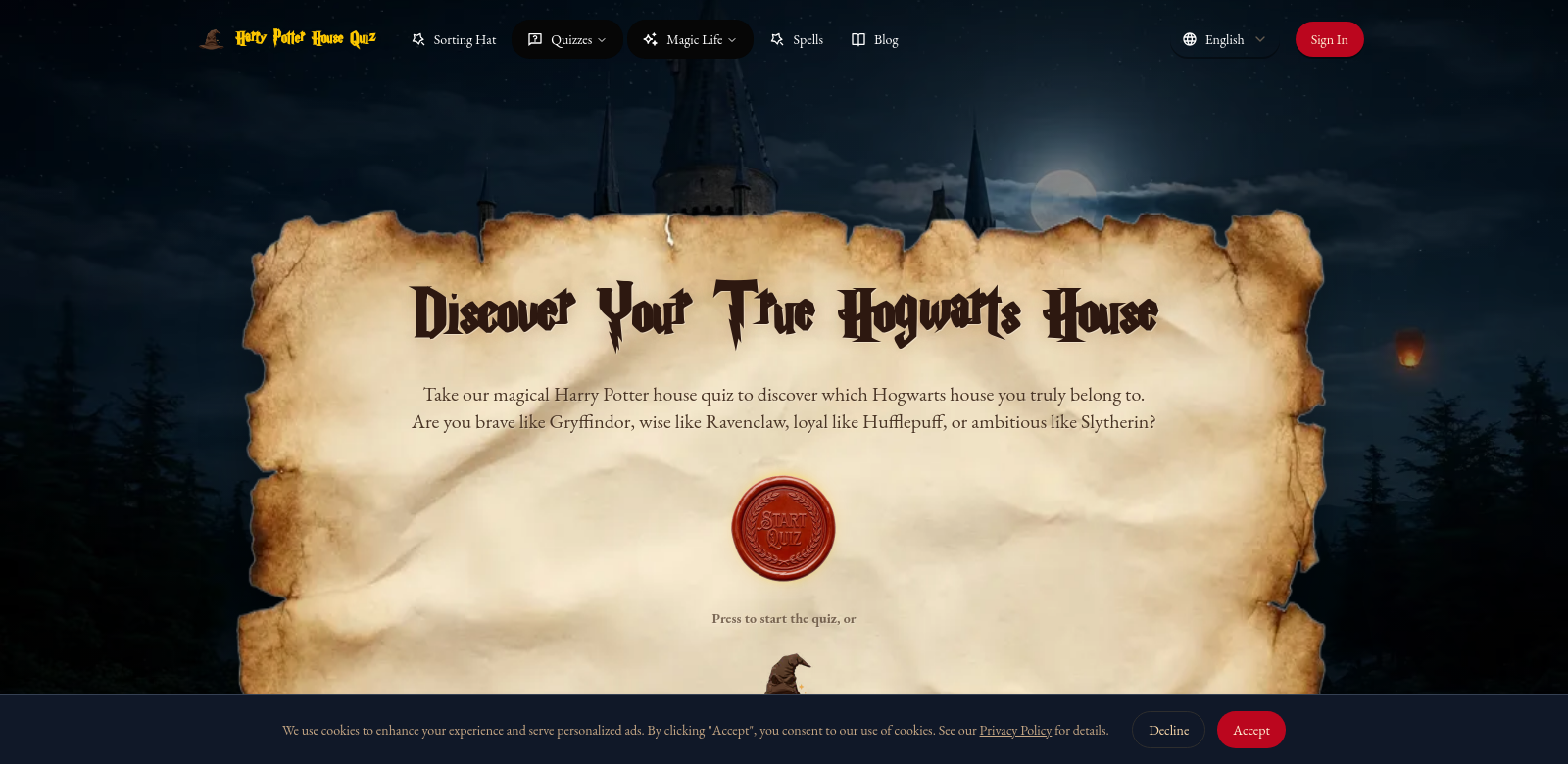 Harry Potter House Quiz Org screenshot