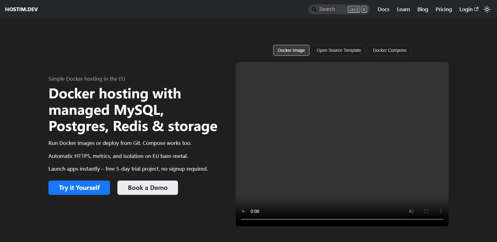 Hostim.dev screenshort
