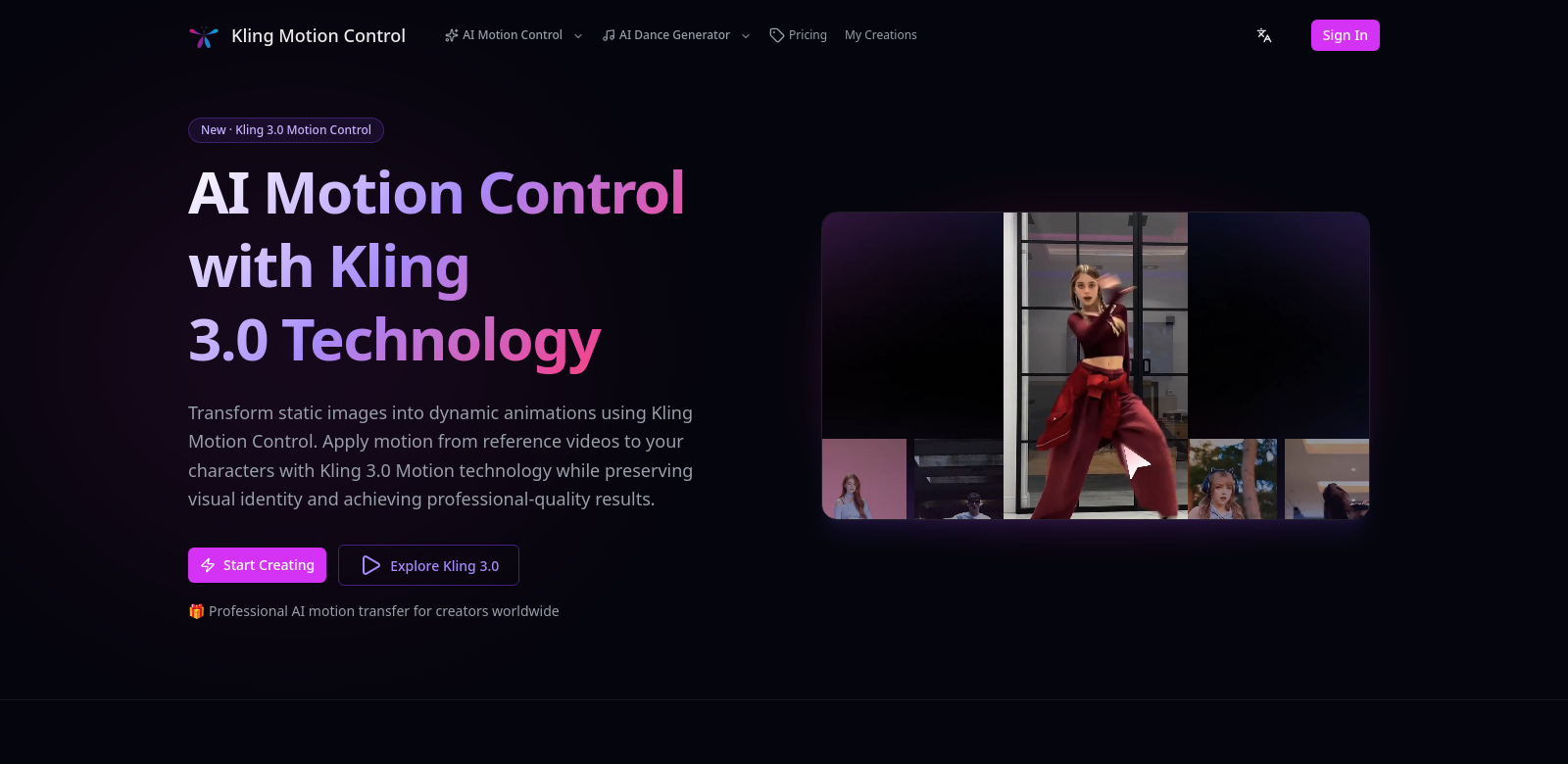 kling motion control screenshot