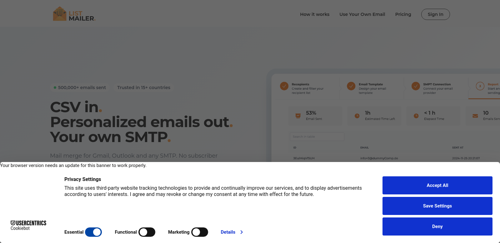 Listmailer screenshot
