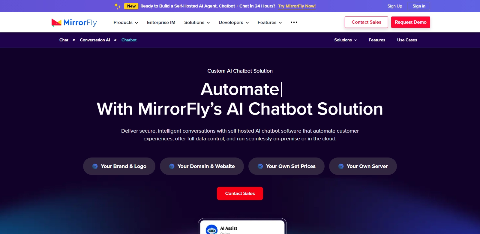 MirrorFly AI Chatbot Solution screenshot