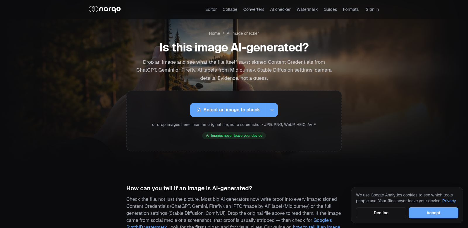 Narqo AI Image Checker screenshot