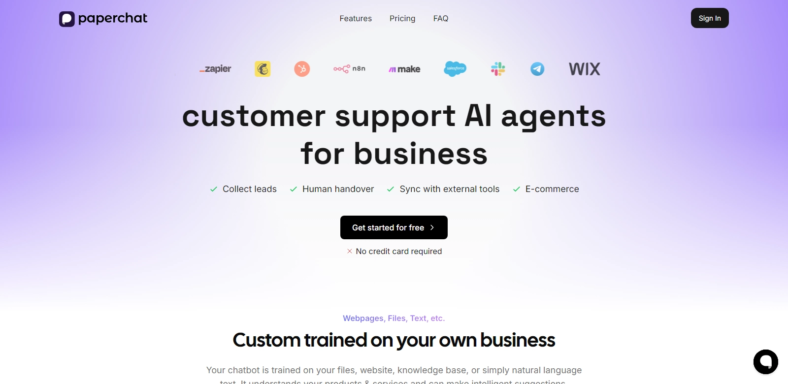 PaperChat - AI customer chatbots with CRM integrations screenshort