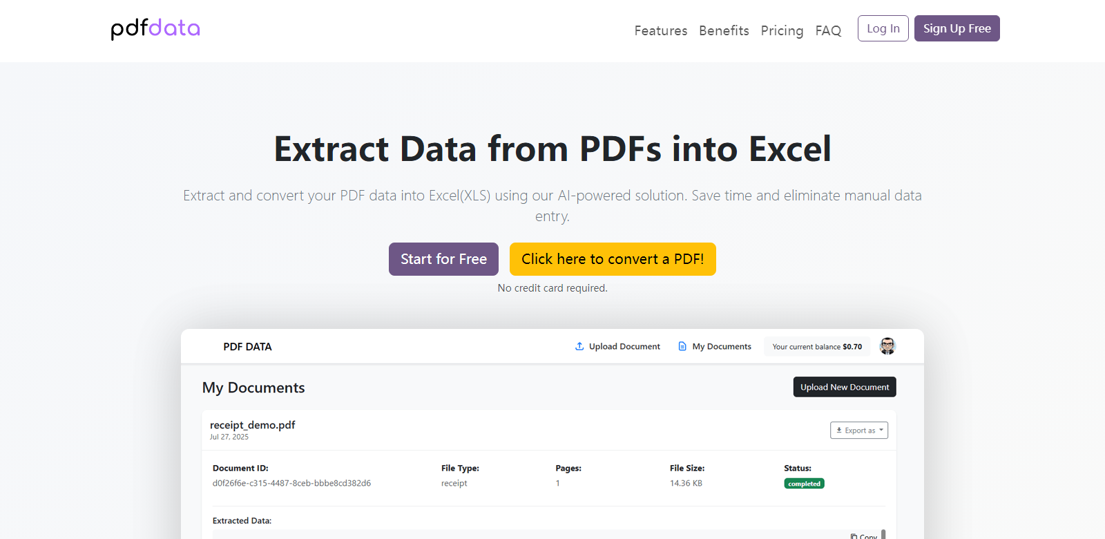 PDFData - Extract Data from PDFs into Excel screenshot