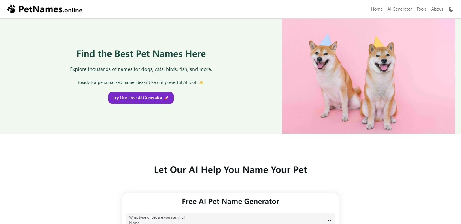 Pet Names: AI Tools screenshort