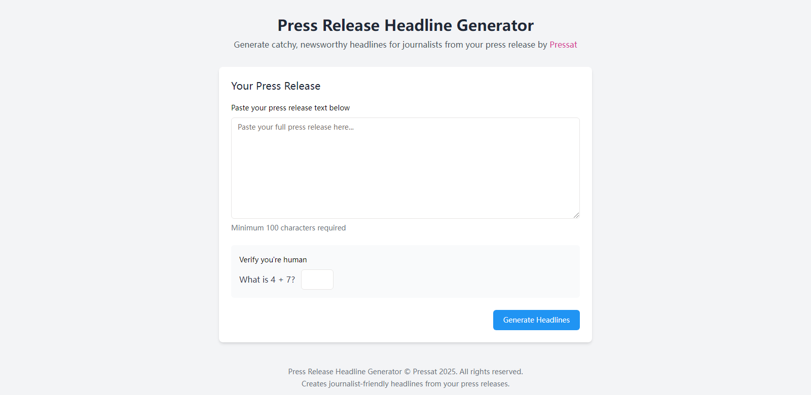  Press Release Headline Generator screenshot