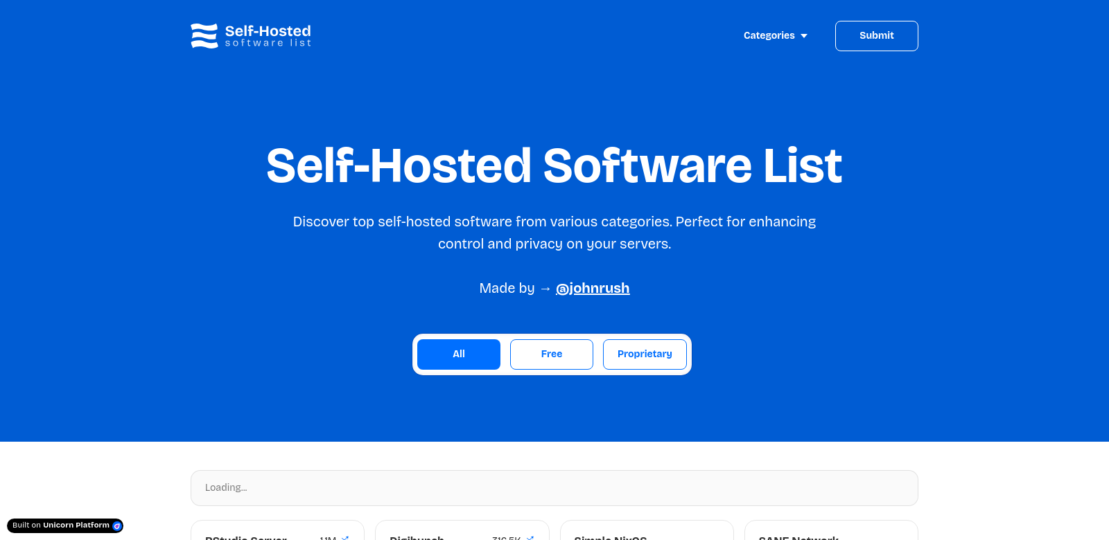 Self-Hosted Software List screenshot