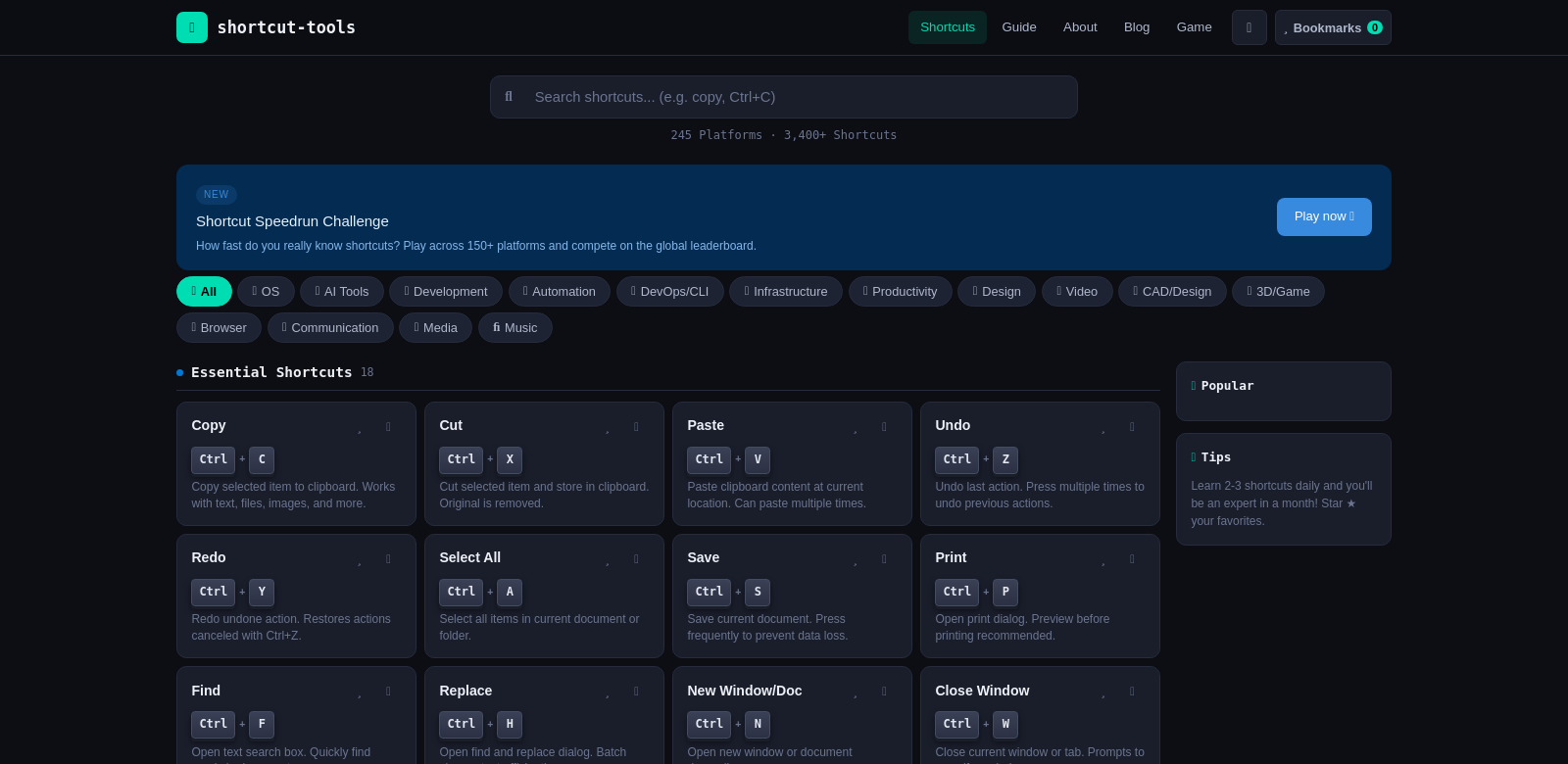Shorcut-tools.com screenshot