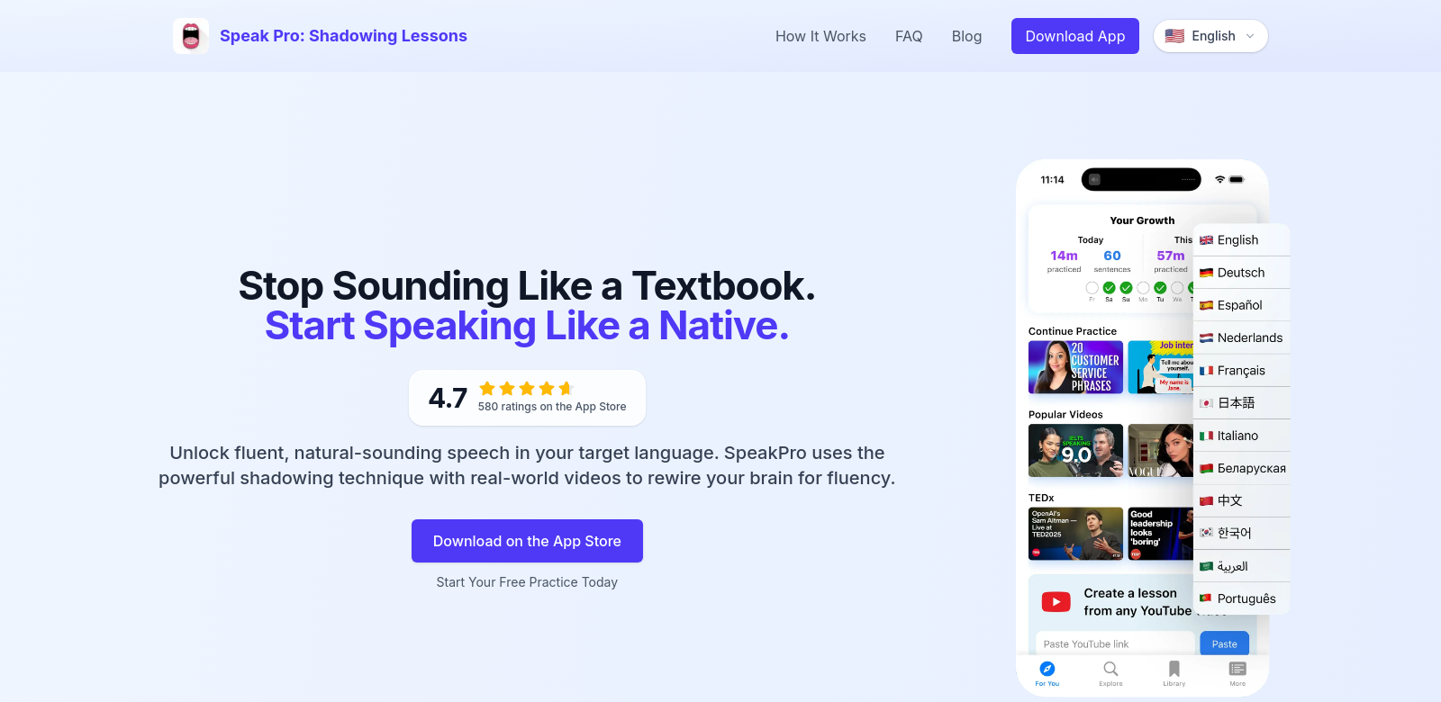 Speak Pro: Shadowing Lessons screenshot