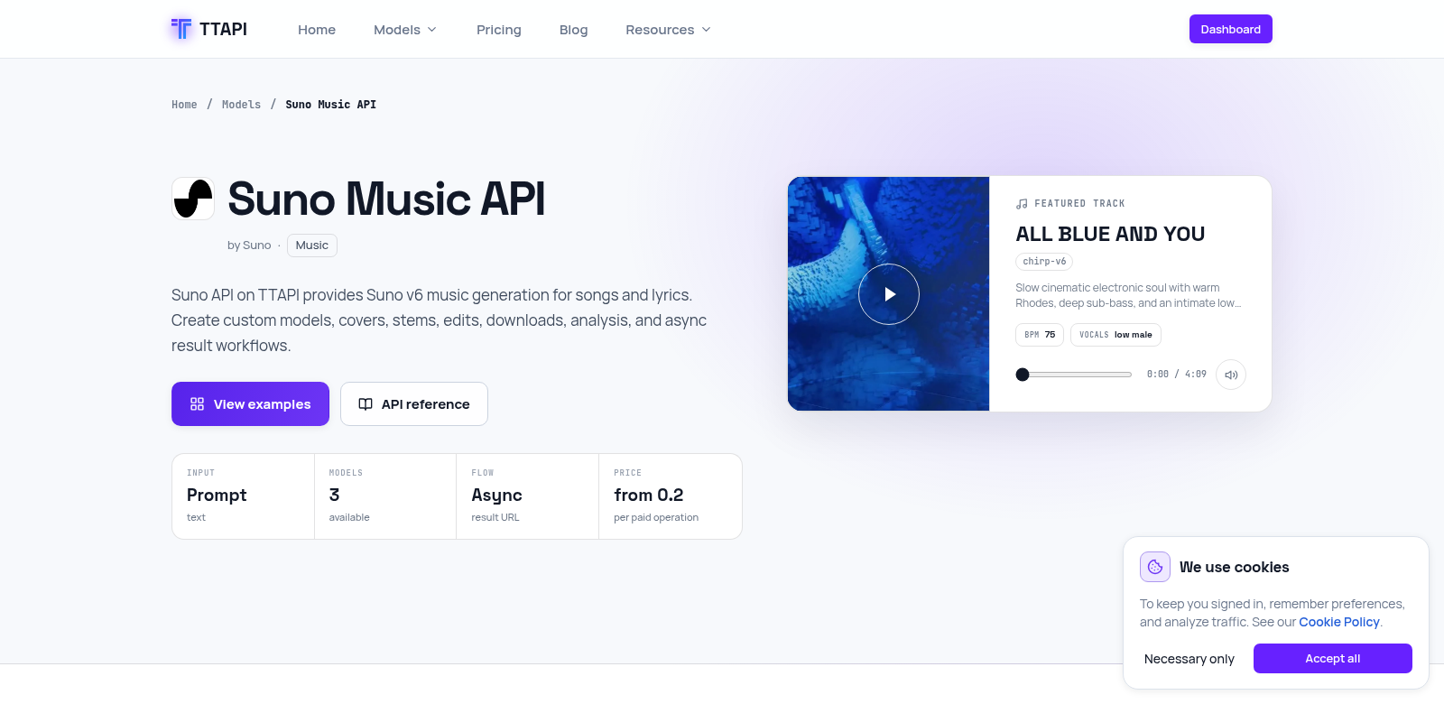 Suno API TTAPI screenshot