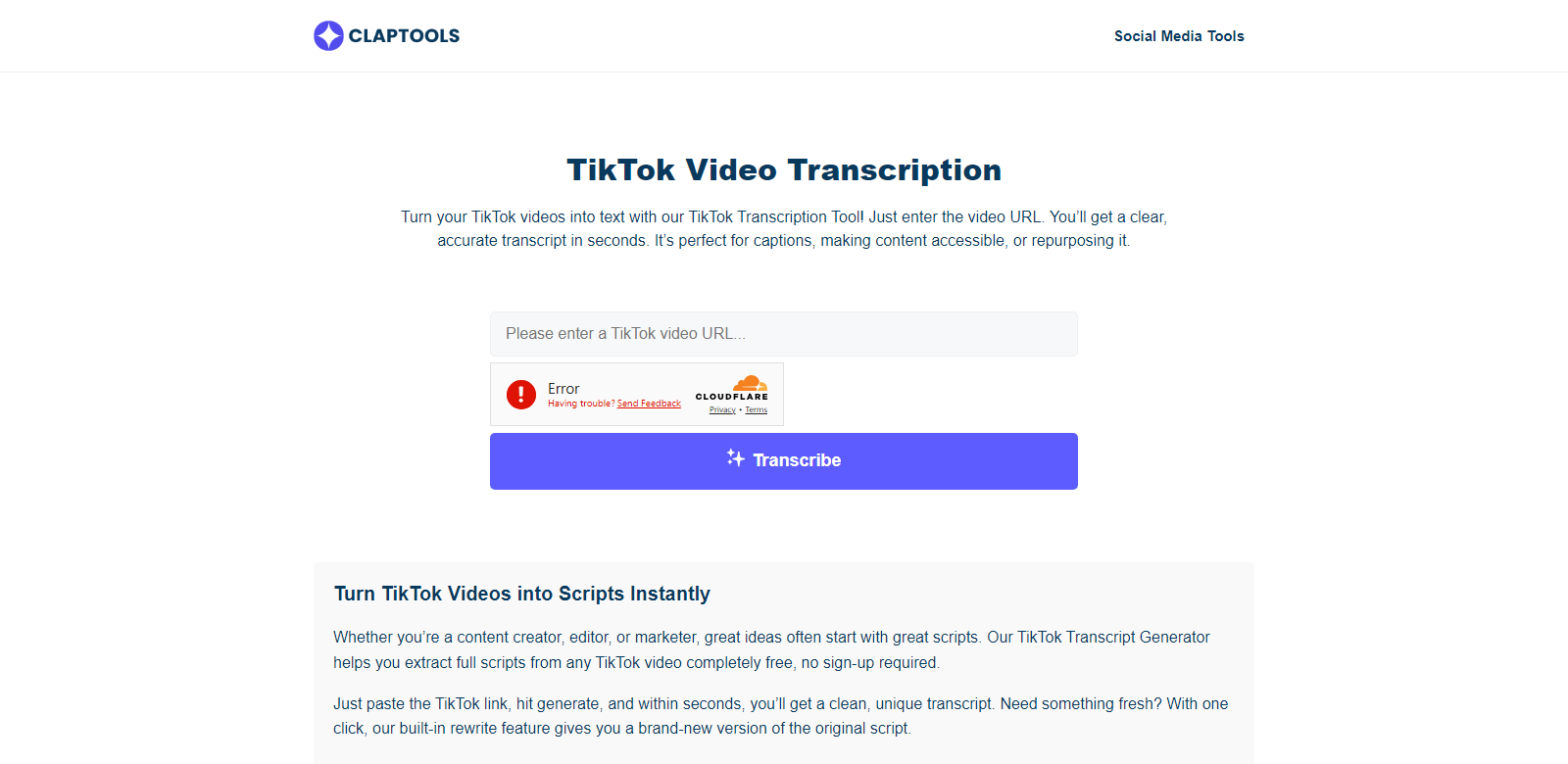 TikTok Transcript Generator screenshot