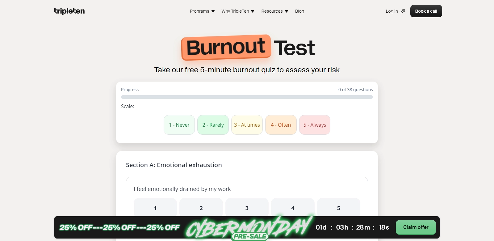 TripleTen Burnout Test screenshot