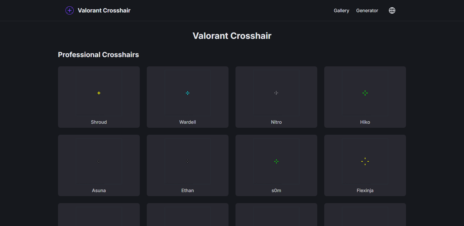 Valorant Crosshair Code Database & Generator screenshot