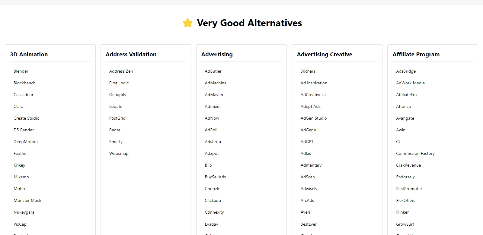 Very Good Alternatives screenshot