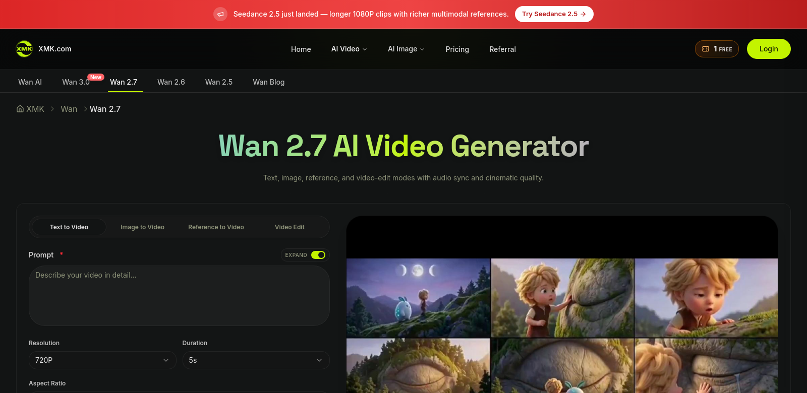 XMK-Wan 2.7 AI Video Generator screenshot
