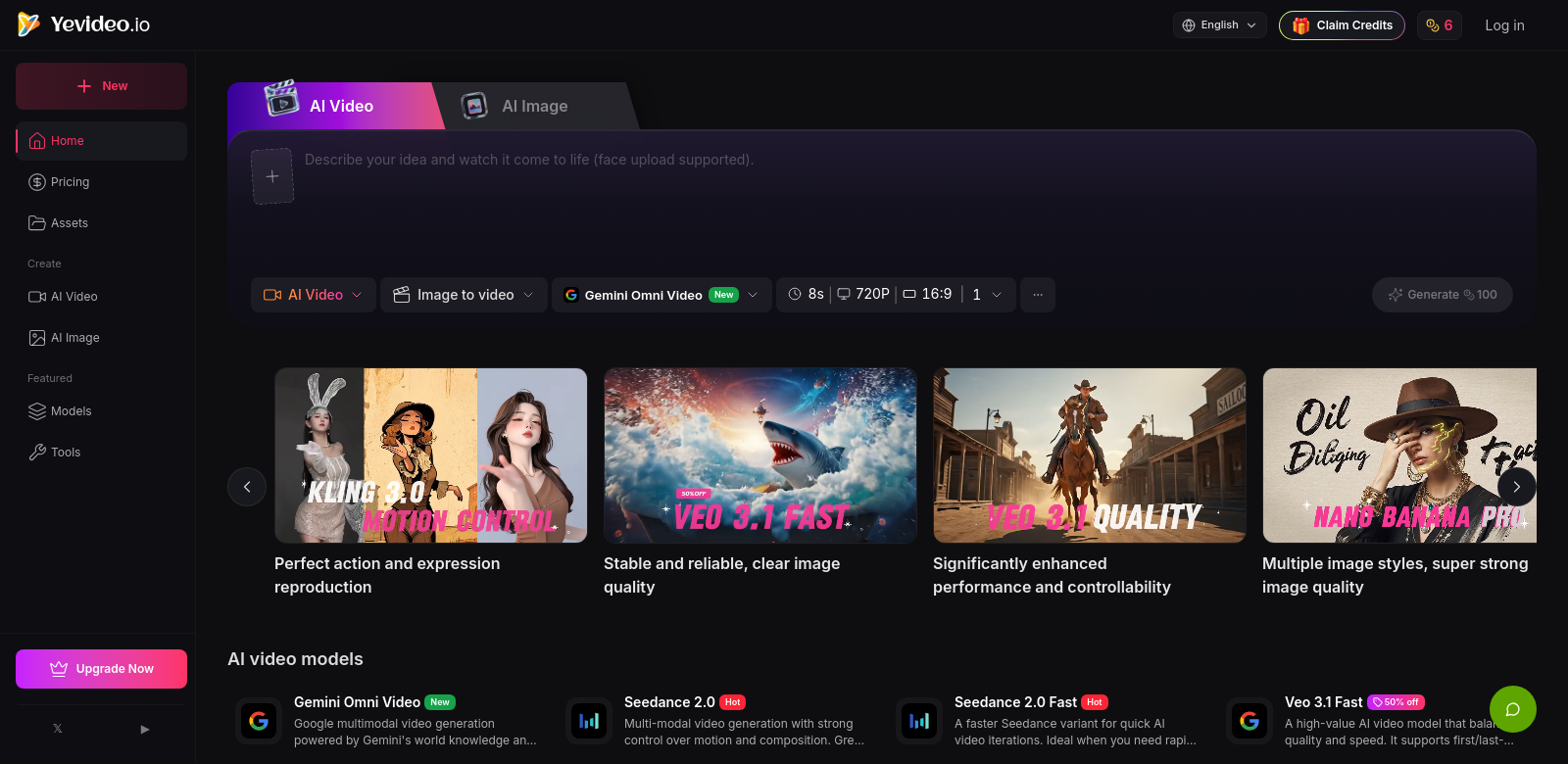 Yevideo - AI Video and Image Platform screenshot